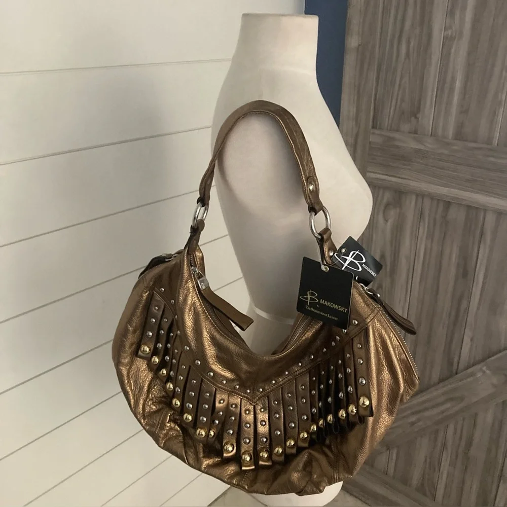 NEW!  B. Makowsky large metallic satchel